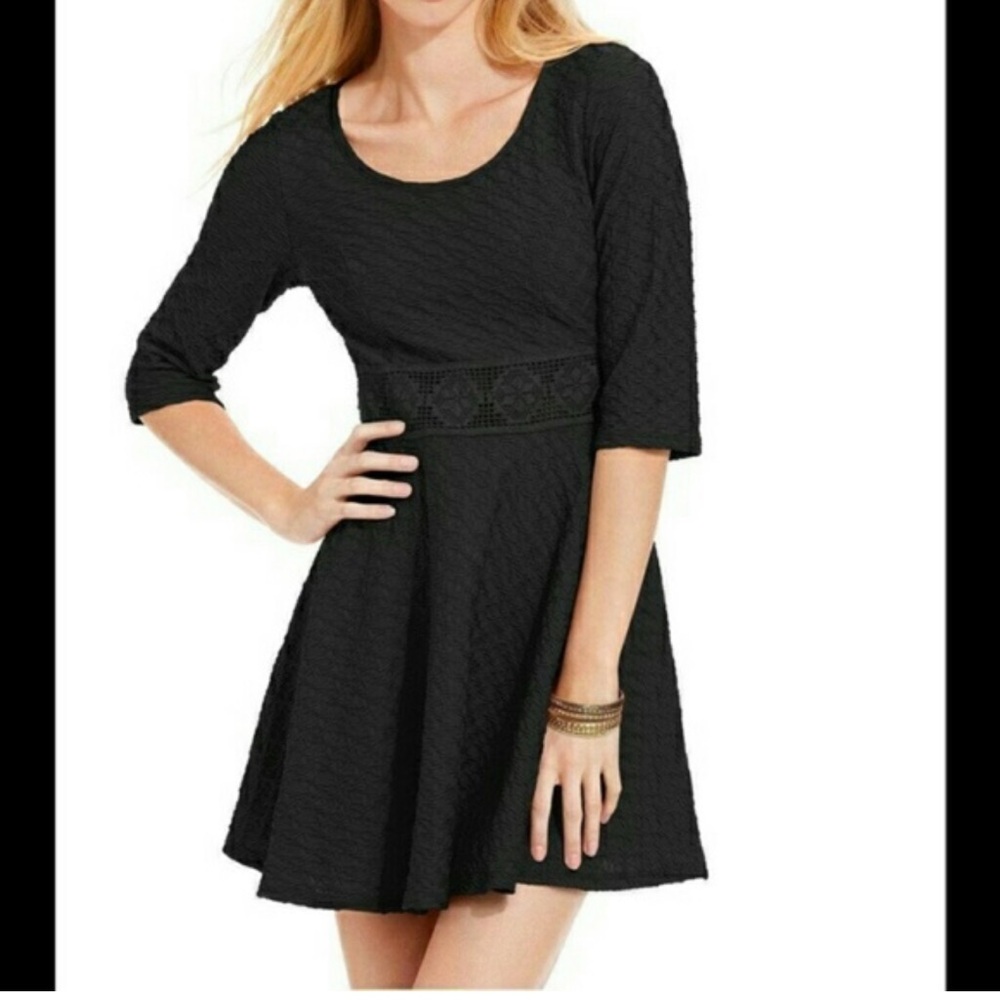 American Rag textured black exposed zipper skater lace‎ waist dress Sz L